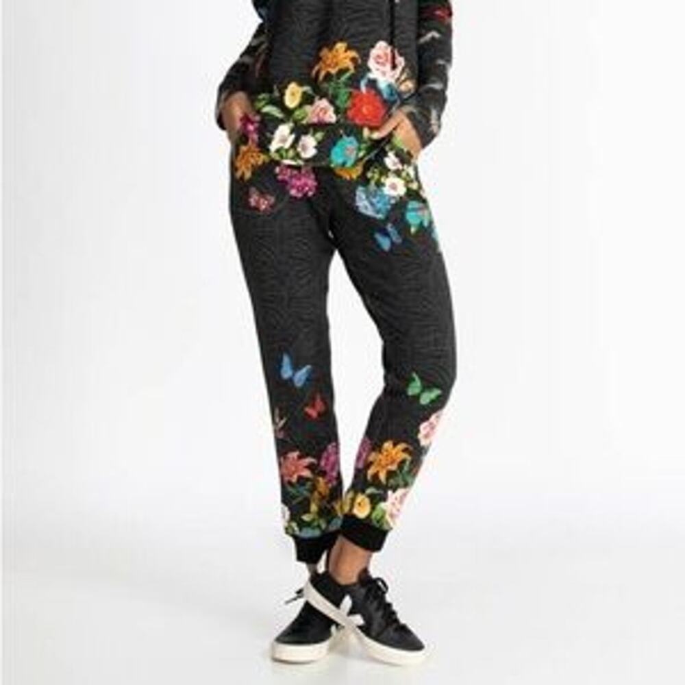 Johnny Was Blooming Breeze Sweatpants Joggers Pants Floral Black Women's Size S